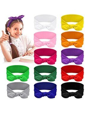 Girls Headbands Bow Rabbit Ear Hair Bands Colorful Hair Accessories 12-Pack